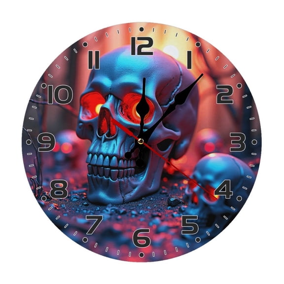 Skull Red Eyes Fantasy Wall Clock 10 Inch Silent Non Ticking Round Clock Decoration for Living Room Kitchen Bedroom Bathroom Office Classroom