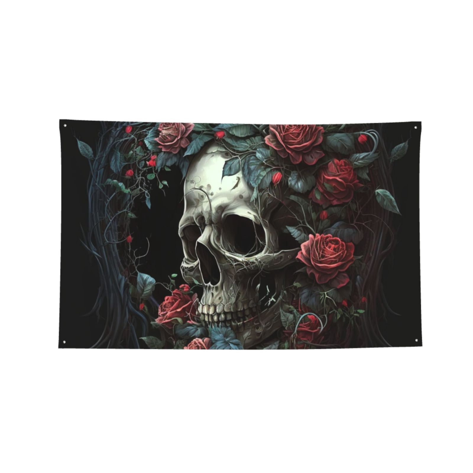 Skull Red Roses Cool Four Hole Decorated Banner Flag for Garden Yard Home Decoration Indoor Outdoor 4x6 Ft