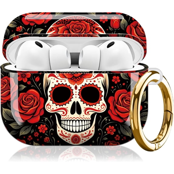 Skull with Red Roses and Floral Protective Case Compatible with AirPods ...