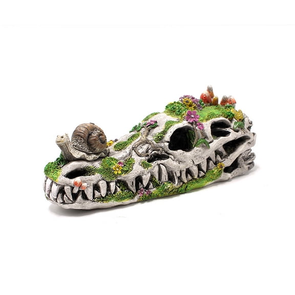 Skull Resin Garden Ornament 18Cm Mossy Statue With Flowers For Terrarium Decor