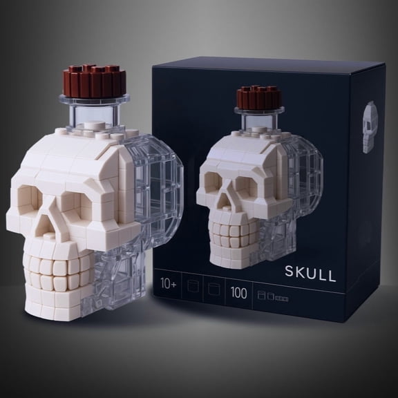 Skull Reusable Silicone Liquor Flask for Alcohol, Tiki Drinks & Cocktails | 100+ Pieces 3D Puzzle Building Blocks Set with Funnel | Creative Gift for Adults (10+)