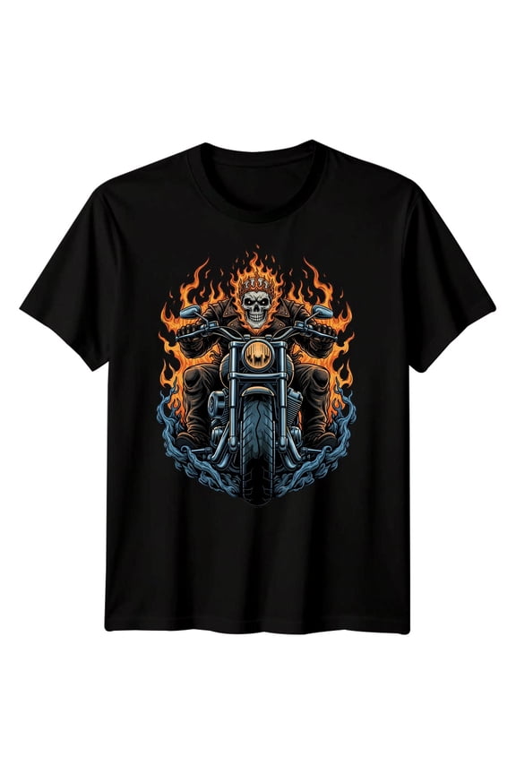 Skull Rider Biker Culture Motorcycles Mens T-Shirt Flame Graphic