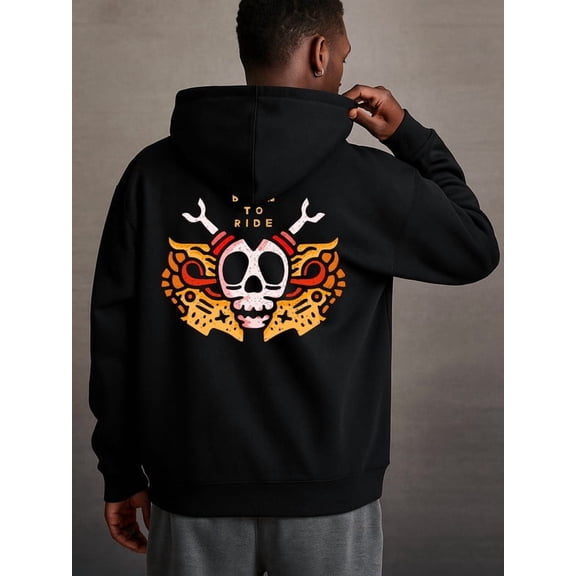 Skull Rider Hoodie graphic hoodies Veteran men's polyester black Drawstring Comfortable Oversized Hooded Pullover Sweatshirt vintage spring casual graphic fist Casual Unisex hoodie