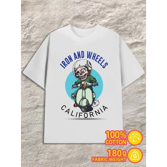 Greenink Skull Rider Tee for men 180G Cotton white Casual Unisex Shirt Printed tshirts Vintage Unisex Shirt Printed tshirts Retro Unisex Shirt Cotton tshirts