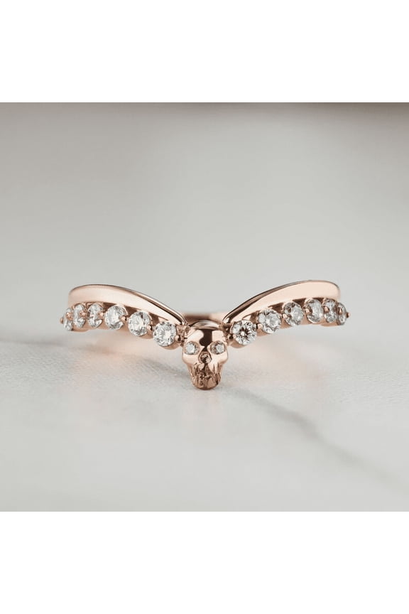 Skull Ring Enhancer -Curved Wedding Band Women - Engagement Stack Enhancer - 925 Sterling Silver Anniversary Ring - Gothic Rings Mothers day & Valentines day Gift