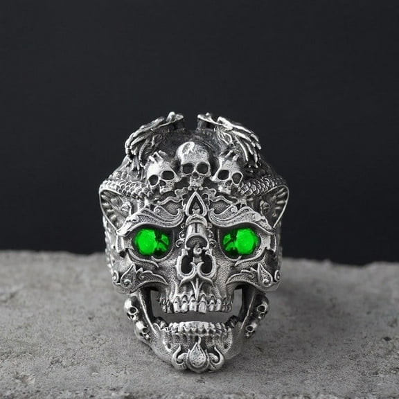 Skull Ring,Gothic Skull Head Ring for Men,Punk Demon Skull Dragon Ring Hip Hop Grim Reaper Skeleton Ring for mens,Vintage Retro Viking Rock Skeleton Jewelry