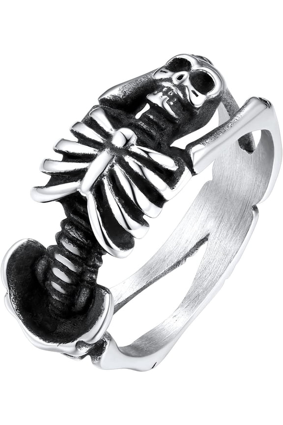 Skull Ring, Skeleton Ring, Biker Ring for Cocktail Party, Gothic Fashion Rings with Skull, Size 7-14,Stainless/Black/Gold Color