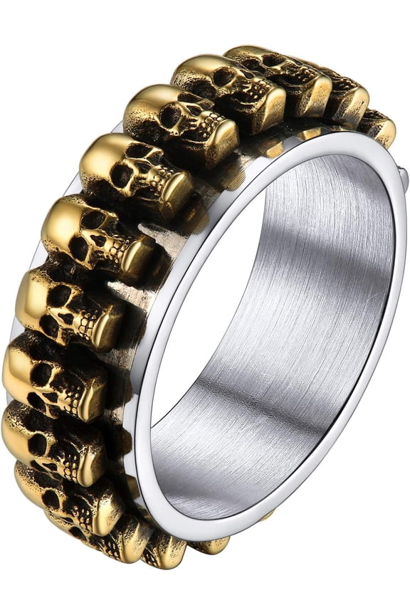 Skull Ring, Skeleton Ring, Biker Ring for Cocktail Party, Gothic Fashion Rings with Skull, Size 7-14,Stainless/Black/Gold Color