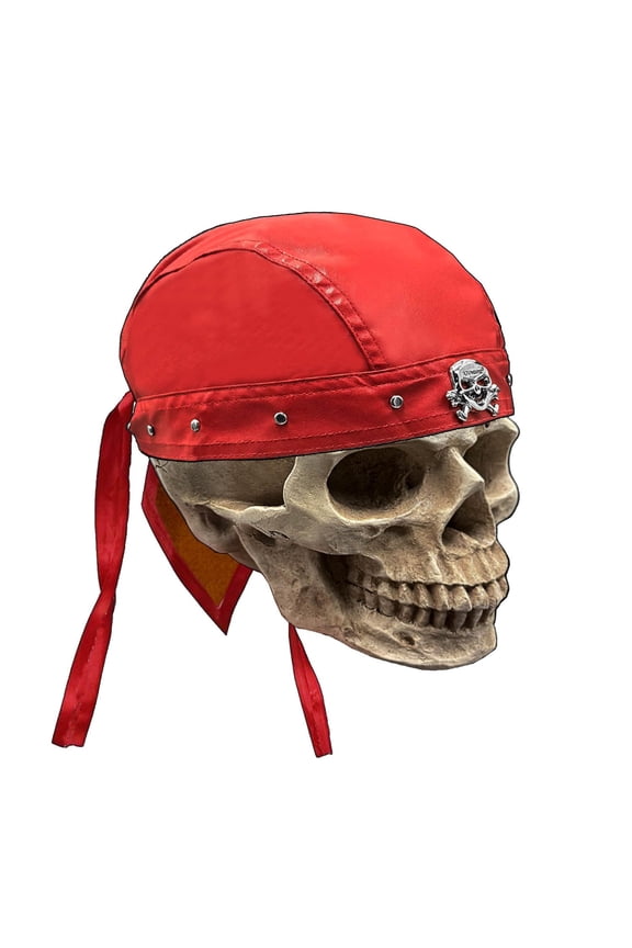 Skull Rivet Biker Bandana Head Wrap Du Doo Do Rag Hat Cap Red Unisex Adjustable