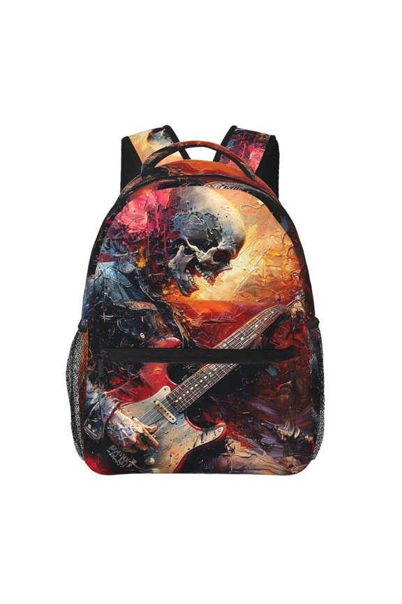 Skull Rock Music Heavy Metal Cool Art Backpack Casual College Bag Zipper Laptop Daypack Hiking Rucksack Travel