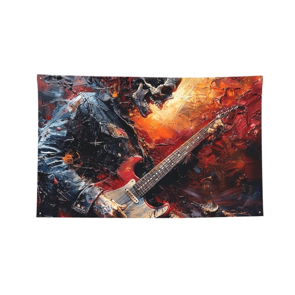 Skull Rock Music Heavy Metal Cool Art Four Hole Decorated Banner Flag for Garden Yard Home Decoration Indoor Outdoor 2x3 Ft