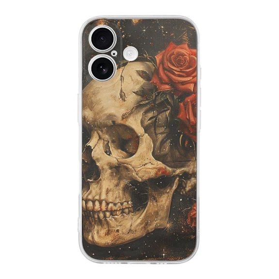Skull Rose Vintage Universe Transparent TPU Case for iPhone 17 Slim Shockproof Protective Phone Cover