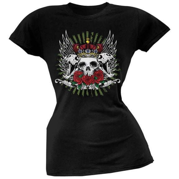 Skull & Roses Black Soft Juniors T-Shirt - Large