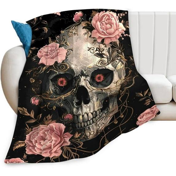 Skull Roses Blanket Skull Gifts for Women men Women Men Users Adults Soft Flannel Fleece Blanket for Couch Sofa Bed Home Decor 50"x60"
