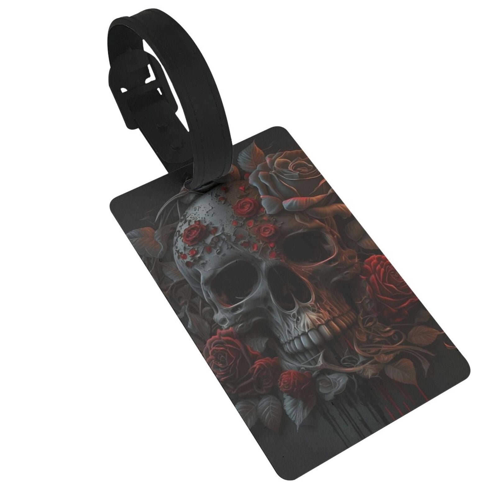 Skull Roses Cool Art Black Luggage Tags Suitcases ID Baggage Identifier ...
