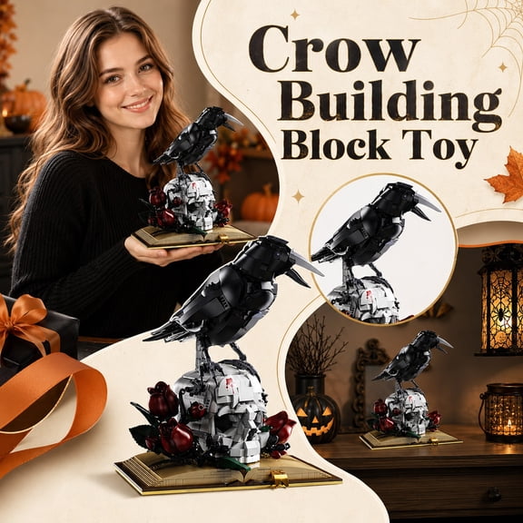 Skull Roses Flower & Raven Building Set, Botanical Collection Kit for Adults, Gothic Horror Skeleton Plants Home office Table Decoration Blocks Toys Gift for Halloween Christmas (1358 PCS)