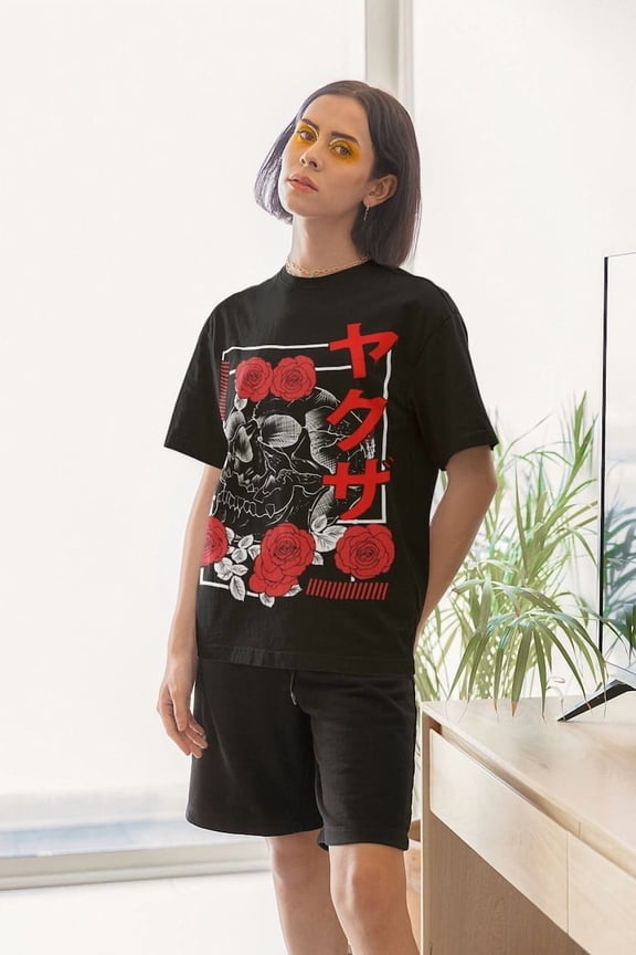 Skull Roses Goth Shirt, Grunge Clothing, Japanese Aesthetic T-shirt, Alternative Gothic Clothes, Japan Streetwear, Tumblr Clothes, E-girl