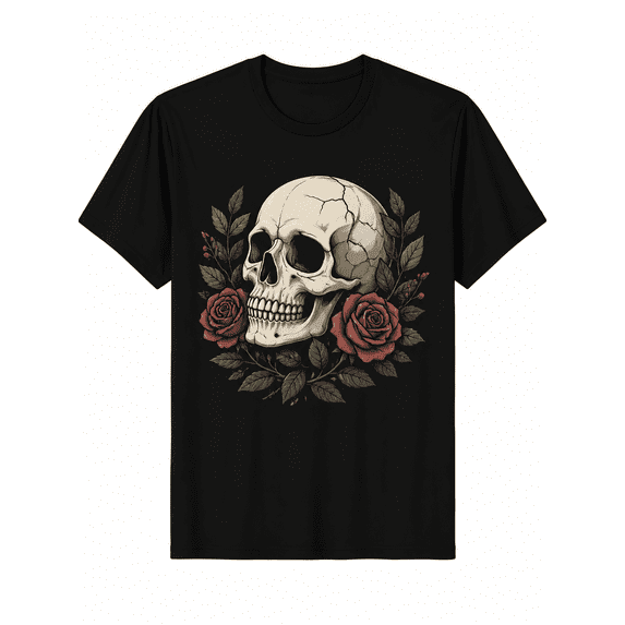 Skull & Roses Graphic T-Shirt – Vintage Tattoo Style Casual Tee for Men & Women
