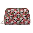 thumbnail image 1 of Skull and Roses Makeup Bag, Large Capacity Travel Cosmetic Bag for Women Girls- Travel Toiletry Bag Leather Portable Waterproof Makeup Case Organizer with Handle, 1 of 4