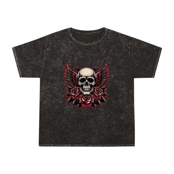 Skull & Roses Mineral Wash Graphic Tee