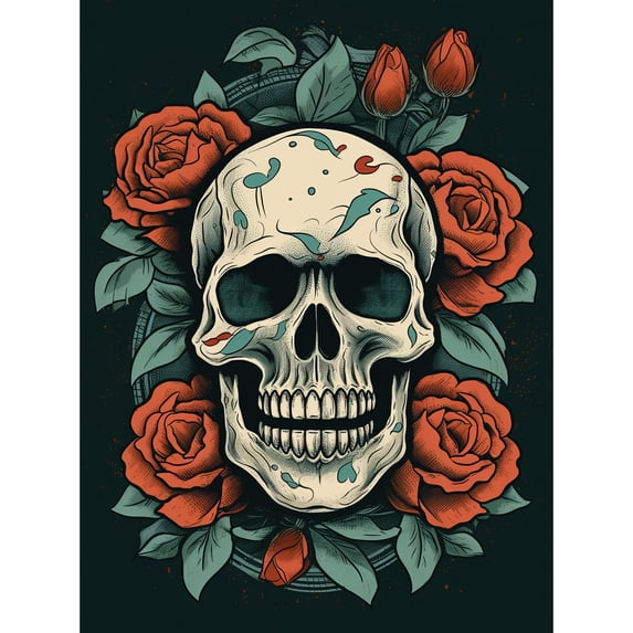 Skull Roses Old School USA Tattoo Ink Body Art Rockabilly Americana 50s Unframed Wall Art Print Poster Home Decor Premium