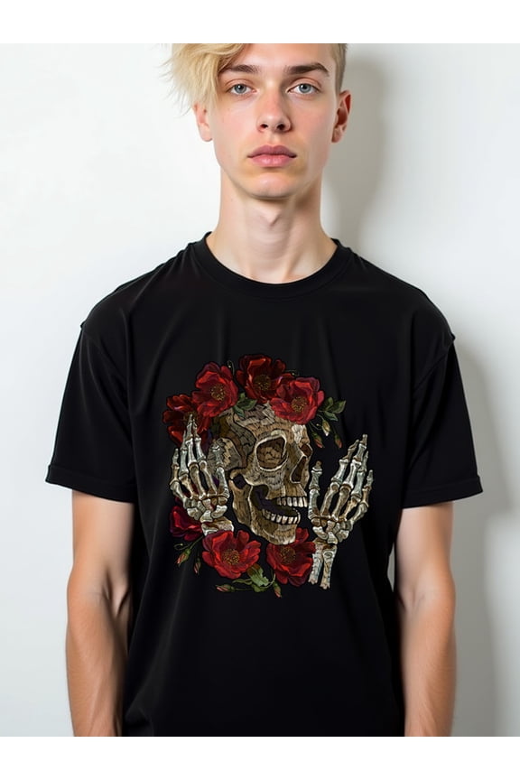 Skull Roses Skeleton T-Shirt men t shirts black graphic elegantly Stylish summer outerwear Classic Unisex Shirt Graphic Tee tshirts