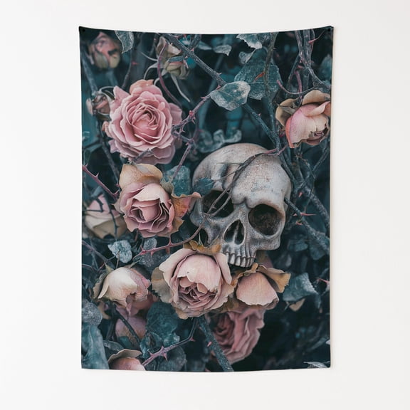 Skull & Roses Wall Tapestry for Bedroom by DC | Gothic & Dark Aesthetic Tapestry Wall Hanging & Aesthetic Decor for Dorm, Living Room, Picnic & Home | 30"x40"