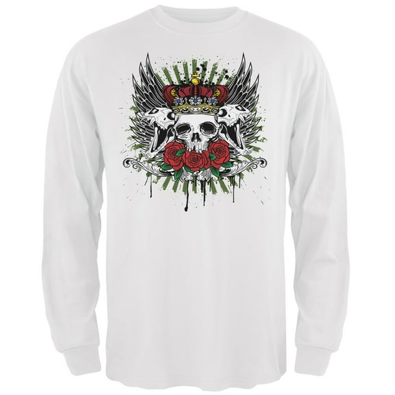 Skull & Roses White Adult Long Sleeve T-Shirt - Medium