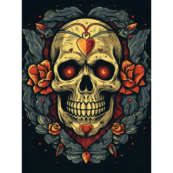 Skull Roses and Heart Tattoo Ink Body Art Rockabilly Americana 50s Unframed Wall Art Print Poster Home Decor Premium