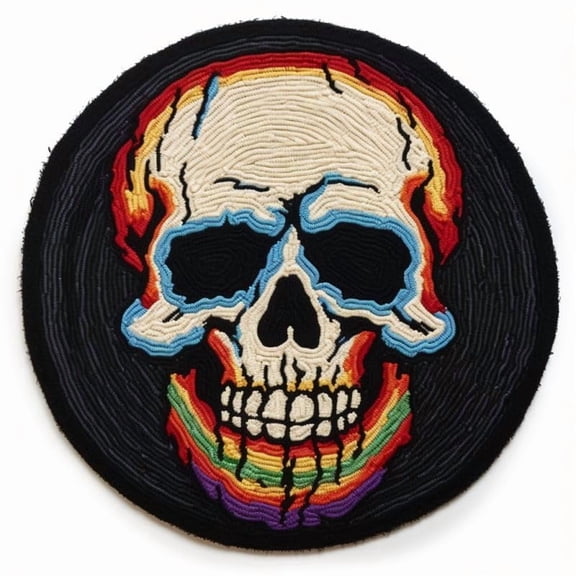 Skull Round Latch Hook Kits Rug Crochet Hook Cushion Making Kits with Preprinted Pattern Canvas Instruction Yarns Easy Starter Christmas Decoration Hooking DIY Kits 60x60cm(d176)