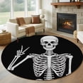 thumbnail image 1 of Skull Round Living Room Rugs 6 ft, Abstract Funny Black Skeleton Boho Hippie Gesture Black Background Washable Area Rug with Non-Slip Sturdy Edge Binding Round Carpet for Kitchen Office Bedroom, 1 of 9