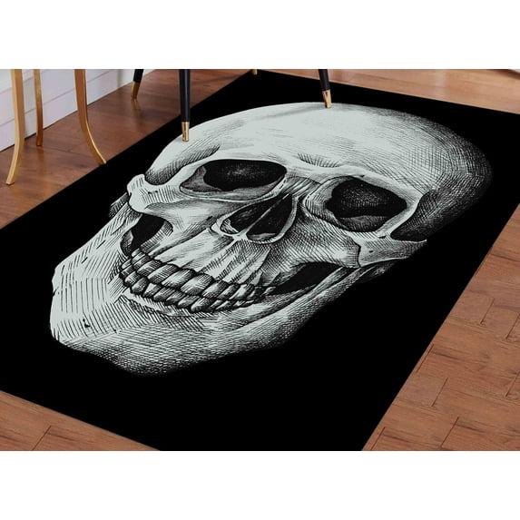 Skull Rugs, Man Cave Rug, Horror Rugs, Modern Rugs, Rug, Black Rug, Stair Rug, Personalized Gifts, Kitchen Rug, Office Rug, 5.9'x9.2' - 180x280 cm