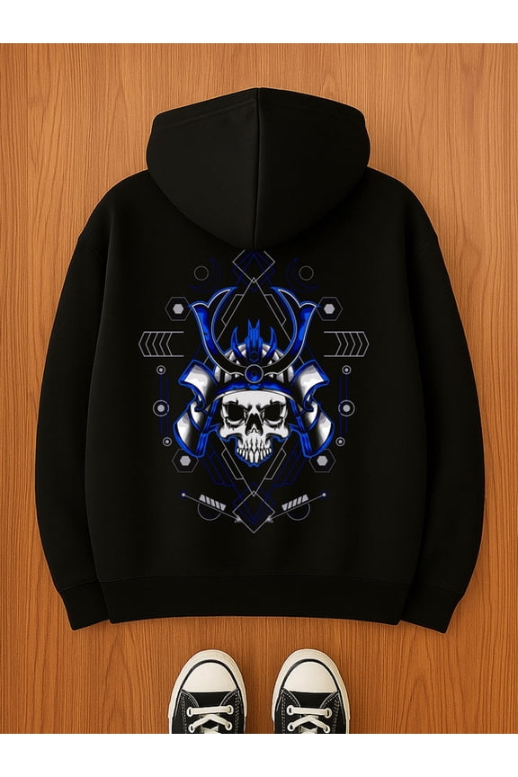 Skull Samurai Hoodie hoodies & sweatshirt Veteran men's polyester black Everyday sweatshirt for the office, dates and outings christian elegant for dad graphic Casual Unisex hoodie