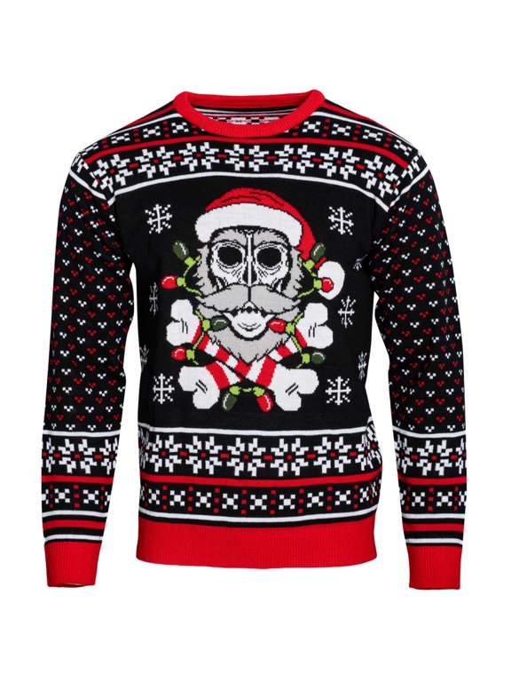 Skull Santa Claus Bones Lights and Snowflakes Knitted Ugly Christmas Sweater Multicolor