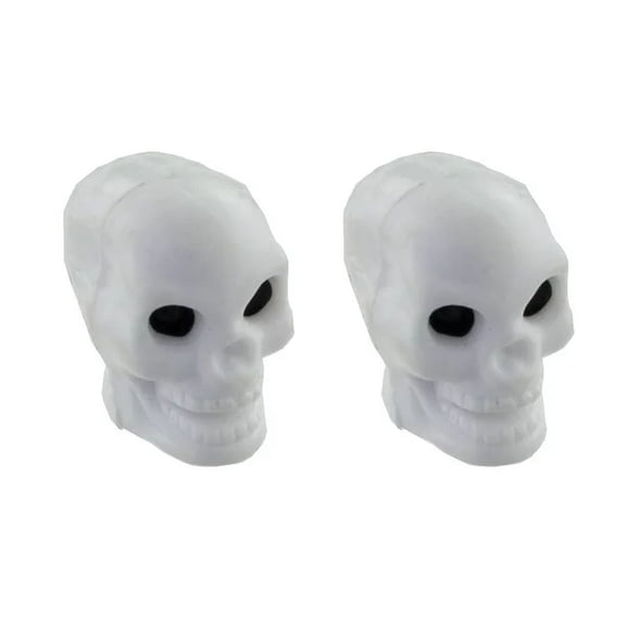Skull Schrader Bike Bicycle Valve Caps White