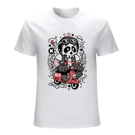 Skull Scooterist Men’s Graphic T-shirt Vintage Short Sleeve Sport Tee White L
