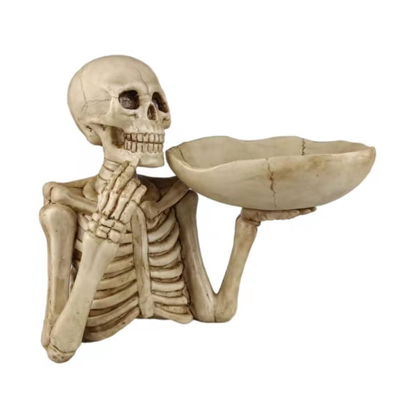 Skull Serving Tray - Halloween Skeleton Snack Platter for Candy, Appetizers & Decor, Resin Skull Head Dish for Parties & Tabletop