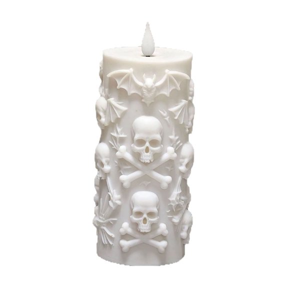 Skull Shaped LED Candle with Moving Flame 7.28 x 3.22 Inch, Flameless Battery Operated Gothic Halloween Decor for Home Tabletop Mantel Shelf, Requires 2 AAA Batteries, Decorations and Favors