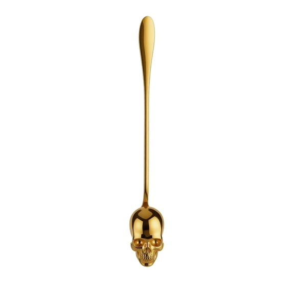 Skull Shaped Stirring Spoon Long Handle Mixing Spoons for Coffee Tea Juice Gothic Style Skeleton Design Hollowed Out Dessert Spoon for Halloween Party Themed Barware Gift Idea, Gold
