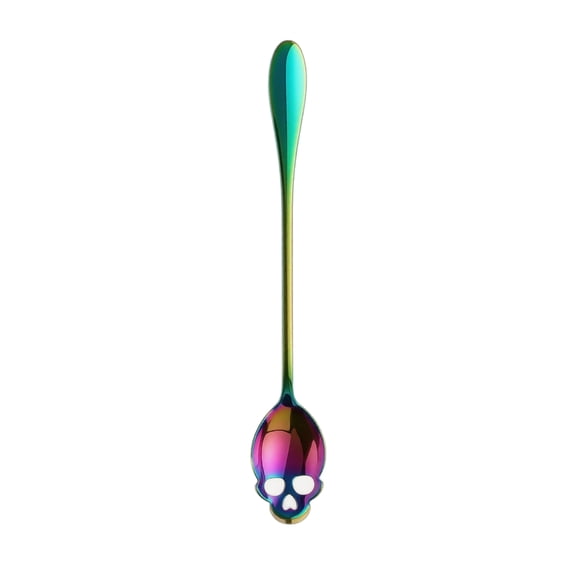 Skull Shaped Stirring Spoon Long Handle Mixing Spoons for Coffee Tea Juice Gothic Style Skeleton Design Hollowed Out Dessert Spoon for Halloween Party Themed Barware Gift Idea, Multicolor
