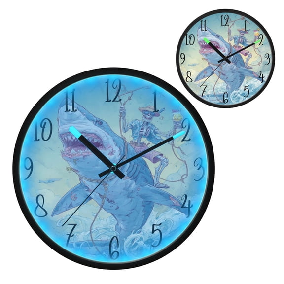 Skull Shark Luminous Wall Clock with Sound-Activated LED 12-Inch Silent Acrylic Timepiece for Bedroom Livingroom or Office