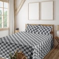 thumbnail image 1 of Ambesonne Skull Fitted & Flat Sheet with Shams 4 Pcs Set, Checkered Squares Gothic Art, King, Dark Blue Grey and White, 1 of 5