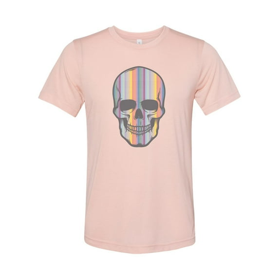 "Skull Shirt, Rainbow Skull, Skull Tee, Sublimation T, Unisex, Skeleton Apparel, Graphic Tee, Gift For Her, Skull T, Bones, Rainbow, Mom T, 2XL, Peach"