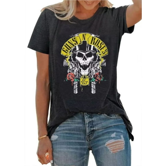 Skull Shirts for Women Vintage Rock Music T-Shirt Tops Funny Graphic Short Sleeve Casual Tops