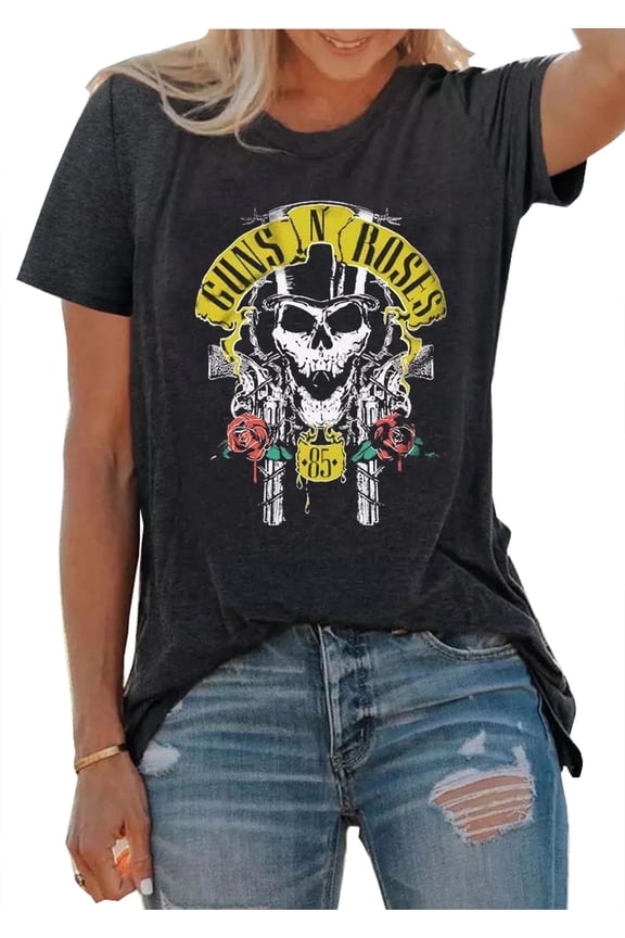 Skull Shirts for Women Vintage Rock Music T-Shirt Tops Funny Graphic Short Sleeve Casual Tops