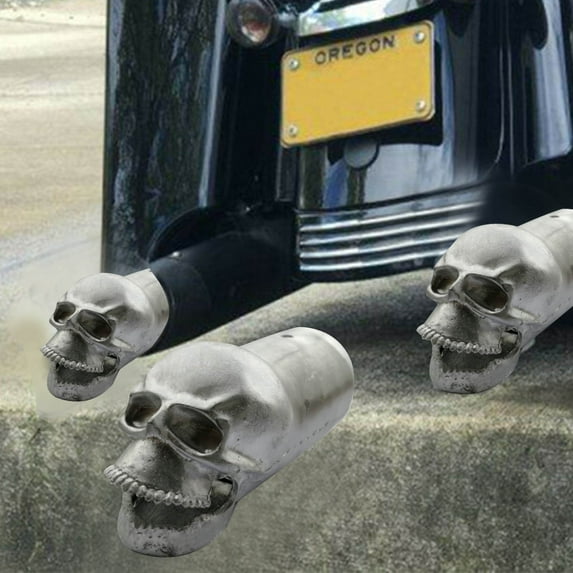 Skull Silencer Exhaust Tip - 1.5" to 3" Universal Fit, Stainless Steel Motorcycle & Car Accessory, Easy Clamp-On Installation, Polished Finish