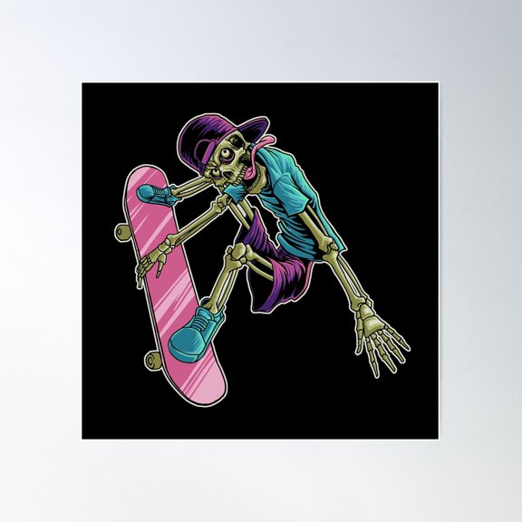 Skull Skate Poster Wall Art, Modern Wall Decor For Living Room Bedroom, 30x30 UNFRAMED