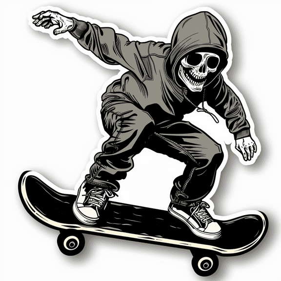Skull Skateboard Car Sticker with Grim Reaper Skeleton Rider  Durable Waterproof Gothic Vinyl Decal for Cars, Motorcycles, Skateboards, Laptops, Windows, or Toolboxes. Monster Car Decal Stickers