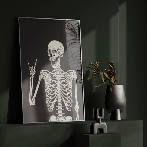 Skull Skeleton Art Print Gothic Emo Decor Black Accessories Quirky Home Poster Home Decor Office Wall Art