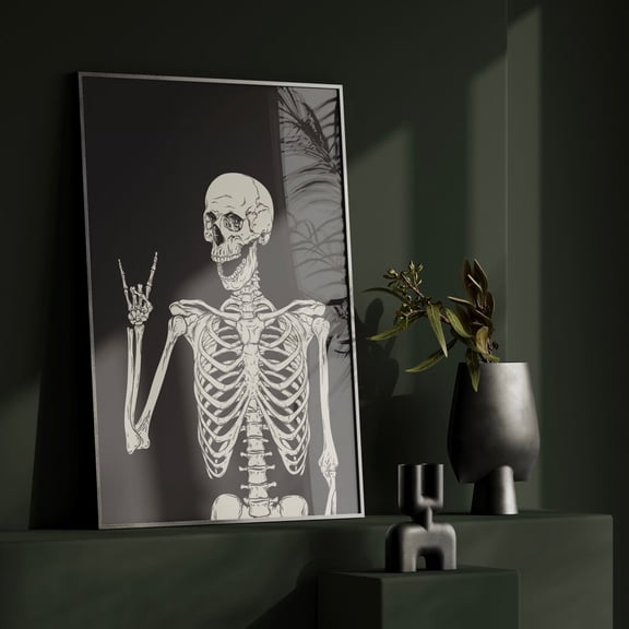 Skull Skeleton Art Print: Gothic Emo Decor, Unframed Paper Poster 8x10in